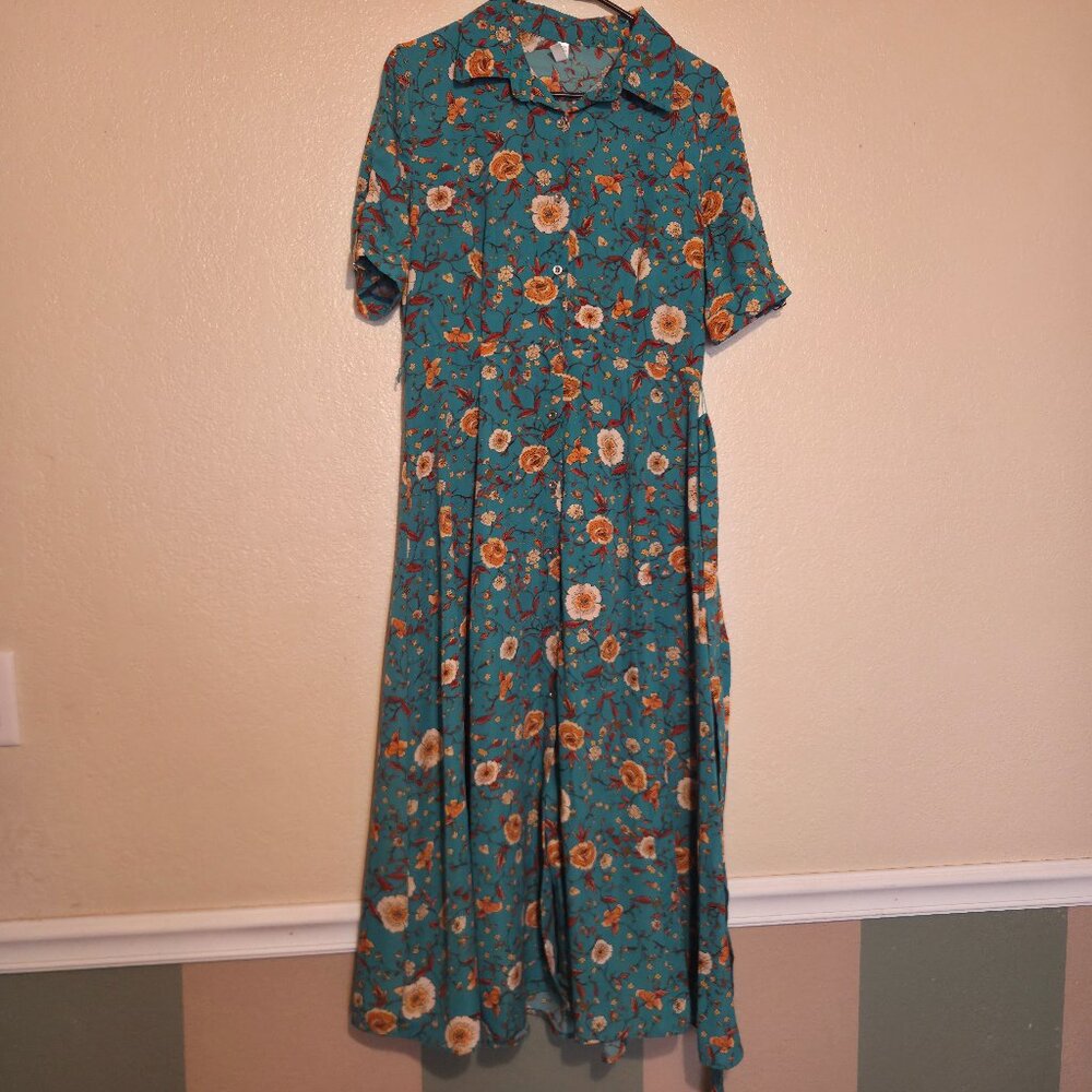 Lapis Women's Large Flower Short Sleeve Dress